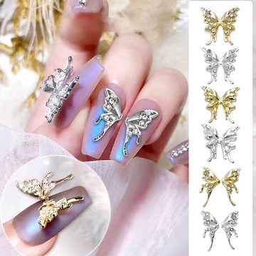 合金水鑽立體蝴蝶美甲飾品 指甲蝴蝶結金屬合金指甲裝飾 3d 鑲鑽鍍金蝴蝶結美甲水鑽 美甲飾品 金美甲飾品