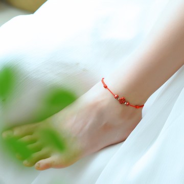 腳鍊 紅綃開光朱砂腳鍊轉運辟邪防小人紅繩腳鍊招財旺運腳繩銅錢手鍊女【MJ9502】