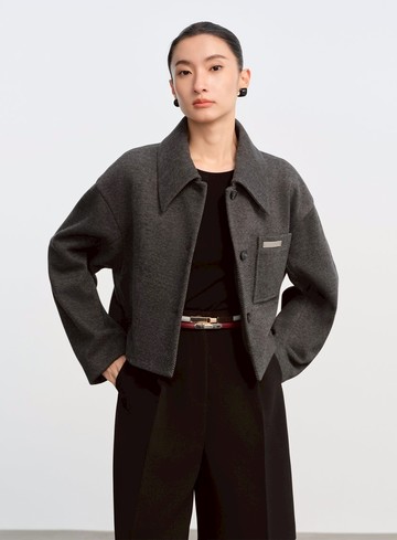 襯衫領弧線短版外套