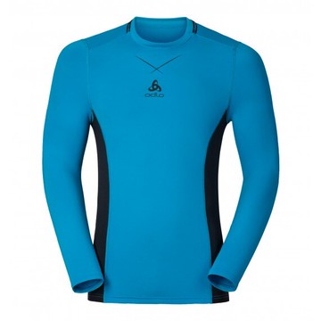 ├登山樂┤瑞士 ODLO 男瓷感衣長圓領PRO抗UV-寶藍/黑 # 16010222301