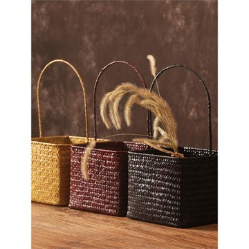 草編簡約小提籃 日式花器花籃花瓶桌面擺件 茶道創意家居復古裝飾