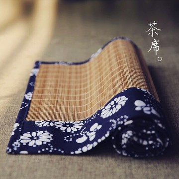 竹制布藝桌旗茶席 碎花布 新品復古隔熱大號杯墊 中國風茶道1入