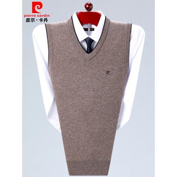 皮爾卡丹羊絨背心男v領加厚中年商務針織無袖坎肩中老年內搭馬甲