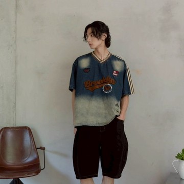 【PAGANS STORE】美式 水洗 Brooklyn 毛巾繡 單寧 做舊 英文 字母 標語 印花 短袖 短Tee