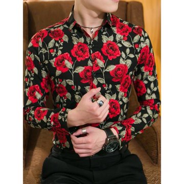 Mens long sleeve button shirt printed shirt男士長袖印花襯衫