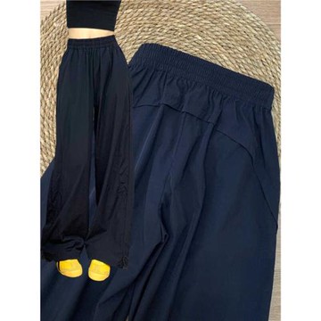 美式藏青色速干休閑呼吸褲女2024春秋手新款高腰垂感工裝空氣褲子