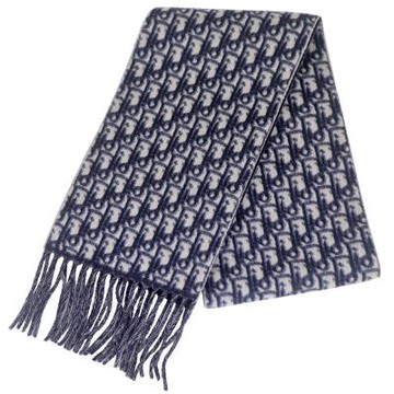 Dior Oblique 牛仔藍色喀什米爾羊絨窄版圍巾