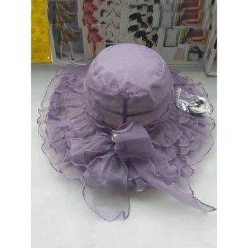 歐根紗太陽帽紫色遮陽帽女春夏新款時尚涼帽防曬大檐可折疊沙灘帽