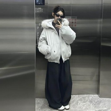 趙露思同款毛領羽絨棉服女冬季2025新款美拉德派克服加厚棉襖外套