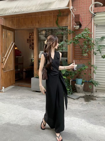 【missy shop】晴空筆記交叉綁帶無袖長洋裝-86207