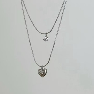 𝐌𝐨𝐨𝐧𝐥𝐢𝐭₊⁺🇰🇷 雙心點點亮項鍊 𝟑𝟏𝟔醫療鋼系列 雙層項鍊 疊搭 敏感肌友善 約會飾品 極簡風