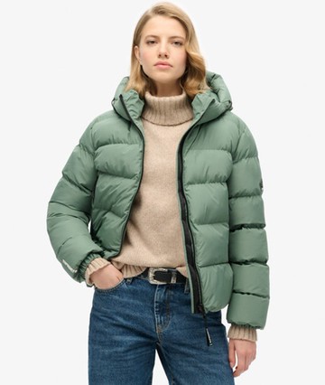 Superdry Women's Hooded Sports Puffer Jacket Green Size: 10