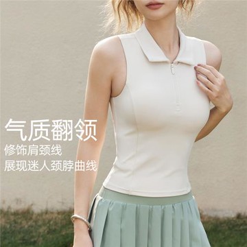 外貿出口歐美中國風帶胸墊翻領拉鏈遮副乳運動健身瑜伽無袖背心