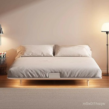 免運 侘寂風懸浮鋼闆床無床頭小戶型2024年新款主臥碳素鋼無甲醛齊邊床 臥室大床 懸空床 簡易床架