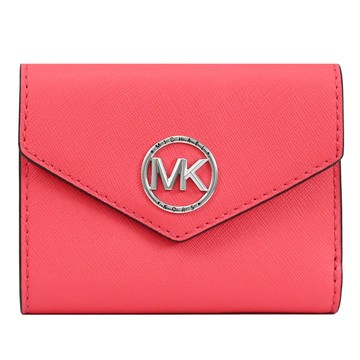 MICHAEL KORS Greenwich 金屬MK三折零錢短夾.桃粉