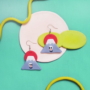 ㄎㄧㄤ系列 耳環 - fuji 粉紫 富士山 可愛 ( 可改 耳針 / 耳夾 )