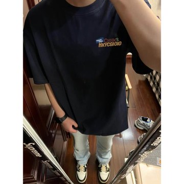 純棉美式潮牌oversize正肩短袖T恤男夏季寬松設計感潮流情侶體恤