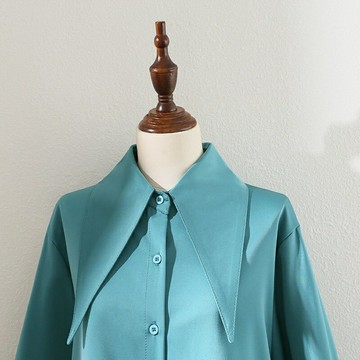 法式緞麵襯衫 高級感女生長袖襯衫上衣 韓版休閒寬鬆襯衫長袖上衣 復古襯衫 雪紡上衣女 大尺碼襯衫 尖領襯衫 翻領上衣
