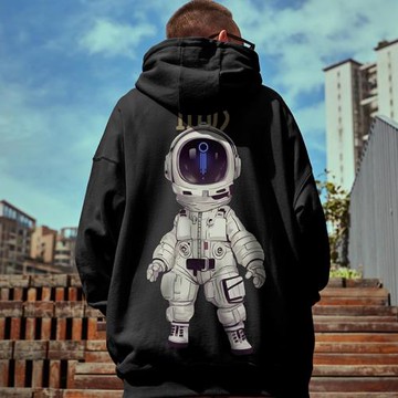 加肥加大碼潮牌潮流帥氣宇航員連帽衛衣炸街秋款加絨帽衫胖男外套
