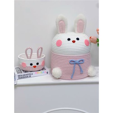 白雪兔玩偶棉繩編織收納整理家居玩具桶零食桶桌面可愛新款日系風