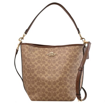 COACH 金屬馬車LOGO印花兩用水桶包(駝色)