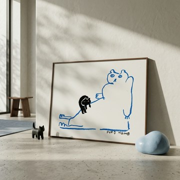 LIGHTO 掛畫｜徐鵬雄｜喜歡肚子的貓 Belly-Loving Cat - 黑色鋁框-50 x 70 cm