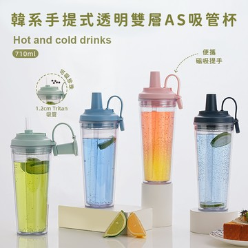 日本FOREVER - 韓系手提式透明雙層AS吸管杯/可吸珍珠/附吸管蓋710ml 買一送一