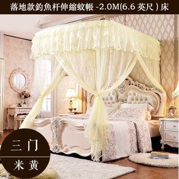 【落地款釣魚杆伸縮蚊帳-2.0M(6.6英尺)床-1套/組】蚊帳三開門/尾門32眼加密帳紗-7101009