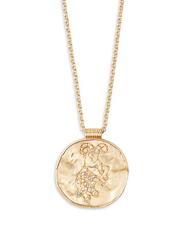 Maje Rhinestone Zodiac Pendant Necklace in Gold Tone, 26.5-29.5