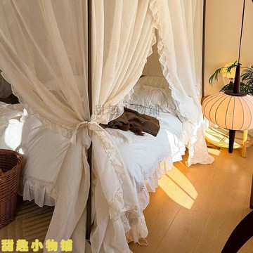 🎀蚊帳床幔🎀北歐風簡約日式高級感家用亞麻質感床幔式臥室用蚊帳宮廷落地三開蚊帳 蚊帳雙人加大 單人蚊帳 蚊帳單人\t