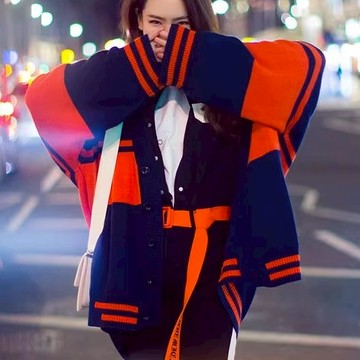 秋冬撞色單排扣針織長袖毛衣小外套