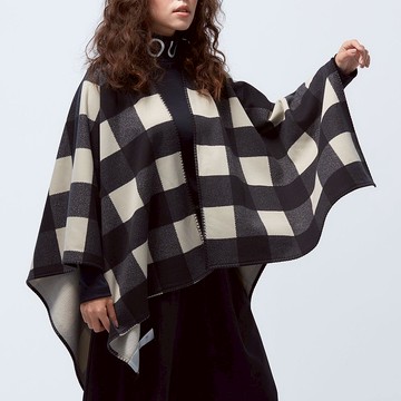 【聖誕禮物】-格紋刷毛造型披肩-格紋印花