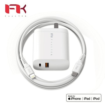 【Timo禮品館】Feeltek 30W 雙孔PD快充組(內附MFI認證 C to L 1.2M充電線)