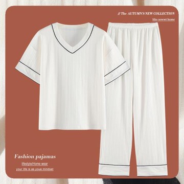 北極絨短袖長褲睡衣女士夏季純棉兩件套2025年新款全棉夏天家居服