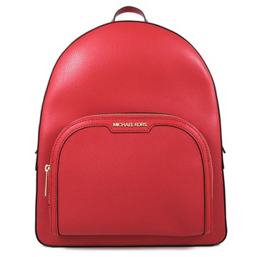 MICHAEL KORS Jaycee 大款 金字Logo鵝卵石紋皮革雙層拉鍊大雙肩後背包(正紅色-大)