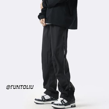 黑色褲子男款春秋2024新款休閑長褲設計感拉鏈日系工裝褲男褲潮