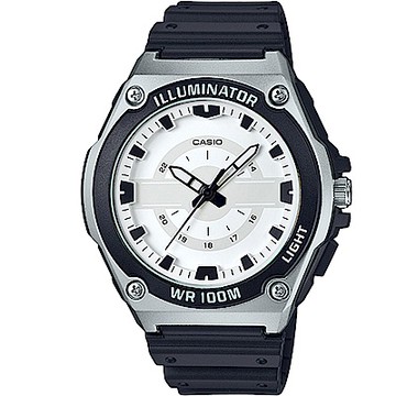 CASIO經典簡約立體三針三眼指針休閒錶-白面x黑(MWC-100H-7)/46.7mm / 考試錶