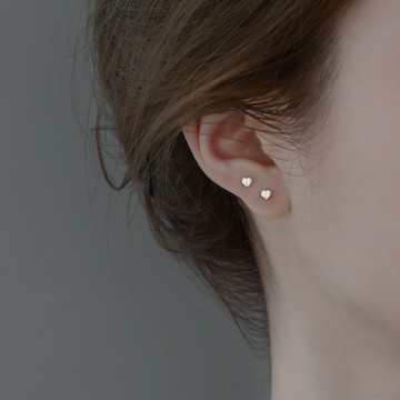 925純銀小愛心耳釘女2021年新款潮簡約耳環養耳洞小巧耳骨釘耳飾