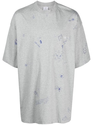 VETEMENTS - Scribbled sketch-print cotton T-shirt - unisex - Cotton - M - Grey
