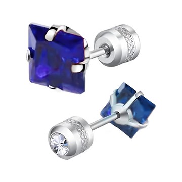 耀眼美人 方鋯石公主方鑽醫療鋼不鏽鋼耳環兩入組 4mm  藍寶石公主