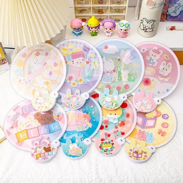 『百貨屋二號』卡通折疊團扇 少女學生戶外布面迷你小扇子小禮品可愛便攜小圓扇