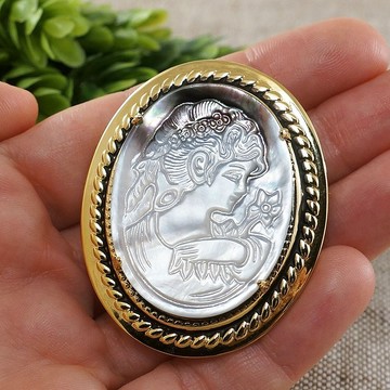Lady Girl 白色珍珠貝母浮雕胸針別針維多利亞時代胸針珠寶禮品