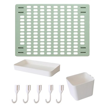 免打孔家用洞洞板置物架8件套(42x30cm)-洞洞板-綠 配件-白  1入