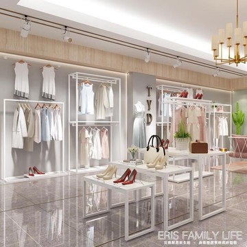 皇朝白色服裝店展示架上牆側掛雙層高櫃掛衣架子商場女裝裝修貨架 夏沐生活