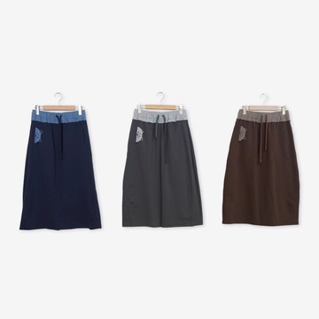 【Dailo】貓咪在哪裡拼接八分棉裙 藍 咖 灰