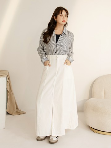 雲朵自訂款-純棉後鬆緊前開衩A字長裙