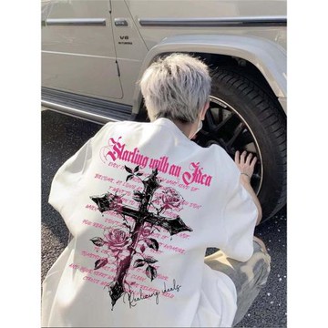 青少年美式高街純棉短袖t恤男女夏季潮牌重磅高級感痞帥情侶上衣t