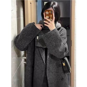 黑灰色高級感羊絨雙面呢子大衣女2025秋冬季新款小個子羊毛呢外套