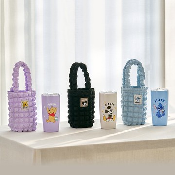 迪士尼 萌趣泡泡紗真空保溫杯提袋組530ml