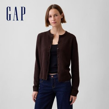 【GAP】CashSoft短版開襟衫-大地棕(800546)
